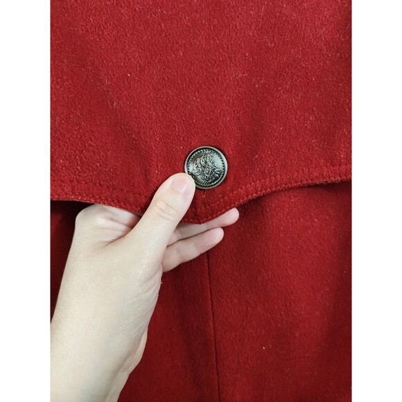 Iris Basic Womens M Red Mid Length Belted Pea Coat Jacket - Picture 8 of 10